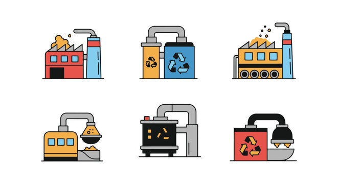 Waste recycling factory Line minimal graphic abstract vector
