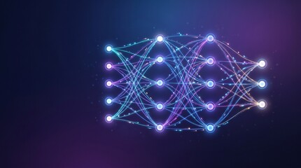 Fototapeta premium Abstract neural network visualization representing deep learning artificial intelligence connectivity with glowing neon nodes and interconnected data flow lines