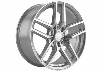 Obraz premium A shiny silver alloy wheel with a multi-spoke design and a central hubcap.