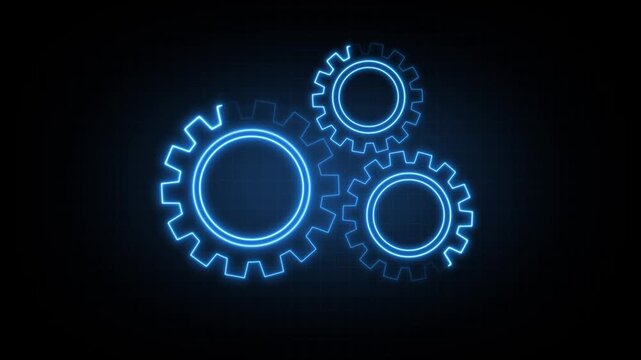 Three interlocking gears rotate. Interlocking gears symbolize industry. These interlocking gears on grid background illustrate professional mechanical engineering and teamwork.