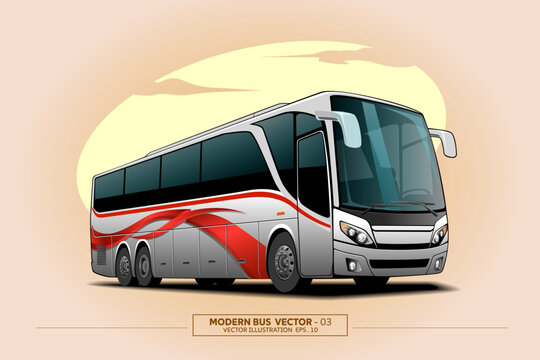 Tour Coach Bus Vector Illustration Front Three-Quarter View good for Travel agency or travel purpose