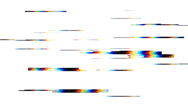 Pixelated glitch effect.RGB color split.Horizontal color distortion lines on transparent and white background
