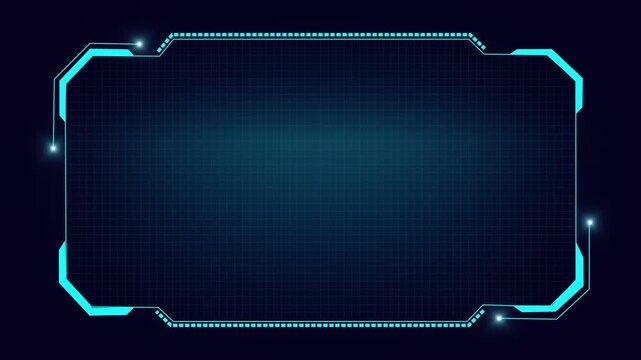 Futuristic interface frame glows. Interface frame uses grid. This interface frame with cyan grid provides a professional technological border for modern digital video layouts.