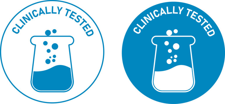 clinically tested badge lab flask medical science logo icon set