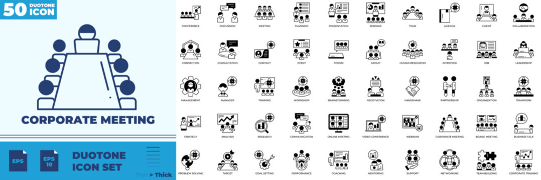 Corporate Meeting Duotone Editable Icons set
