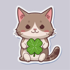Cute cartoon cat holding a four-leaf clover © Eko