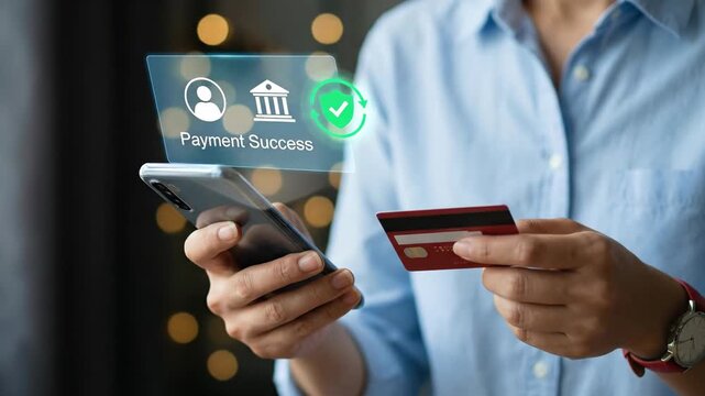 Credit card payment online ecommerce finance transaction digital consumerism technology with smartphone mobile banking app confirmation for secure contactless checkout and modern retail purchase