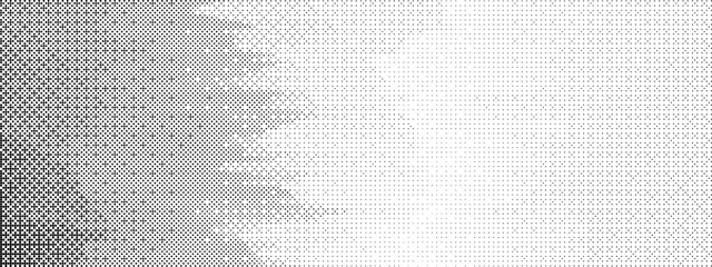Obraz premium Black bg pixel with bitmap pattern and game bit for dither 8 background. Gradient technology horizontal and dot tile with spread grit and texture grunge illustration. Geometry video and template