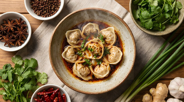 Delicious dumplings in a bowl.