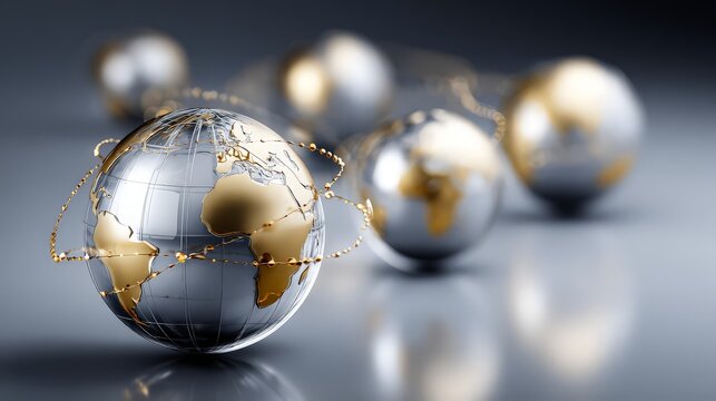 Close-up of interconnected globes showcasing global connection themes.