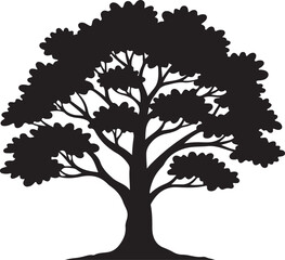 Fototapeta premium Black Tree Silhouette Icon Isolated on White Background - Oak or Maple Vector Illustration