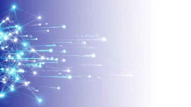 Soft SaaS banner with digital network motion left cluster clean modern background