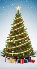 Fototapeta premium Winter's Gilded Garland, Gifted Beneath a Star
