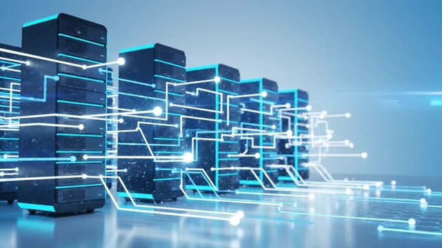 Clean cloud SaaS banner with abstract server connections minimal tech space
