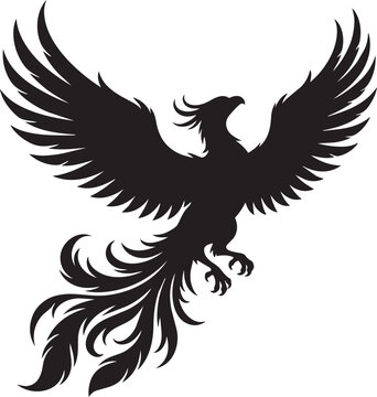 Black phoenix bird icon with spread wings