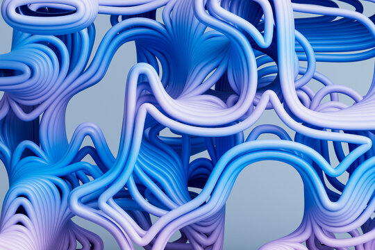 3D wavy tube network with layered blue and lilac paths