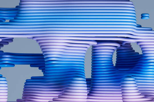 3D layered tube columns with blue lilac stacked forms