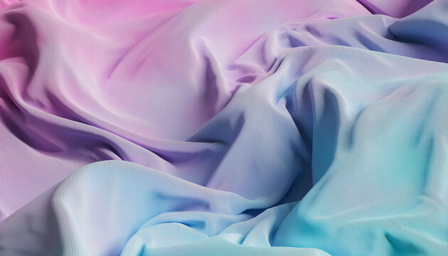 3D pastel fabric drape with pink blue folds and texture
