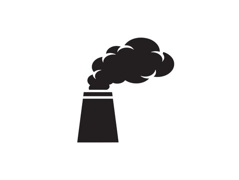 Industrial chimney emitting black smoke, pollution vector illustration