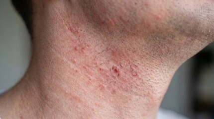 Fototapeta premium Close-up of man's neck with razor bumps and irritation