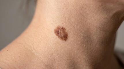 Fototapeta premium Close-up of a skin mole on a person's neck, close-up mole