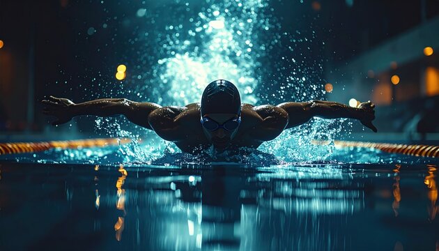 Dynamic Butterfly Stroke - Swimmers Powerful Motion in the Pool.