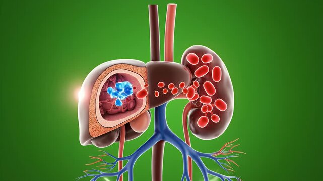 3D Medical Render of the Renal System Highlighting Kidney Functions and Renin-Angiotensin Mechanism with Vivid Colors