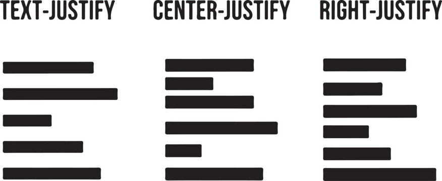 Text alignment icons, justify, center, left, right vector graphics