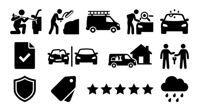 Paintless Dent Repair Service Silhouette Set &ndash; PDR Business and Customer Journey Icons