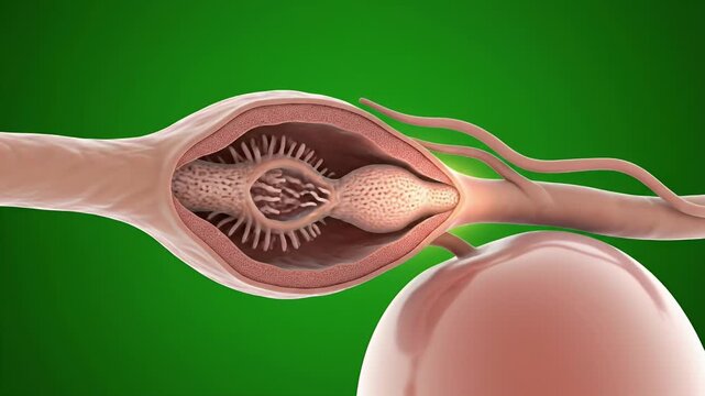 3D Scientific Visualization of Human Fallopian Tube Cross Section with Cellular Structures and Smooth Green Background