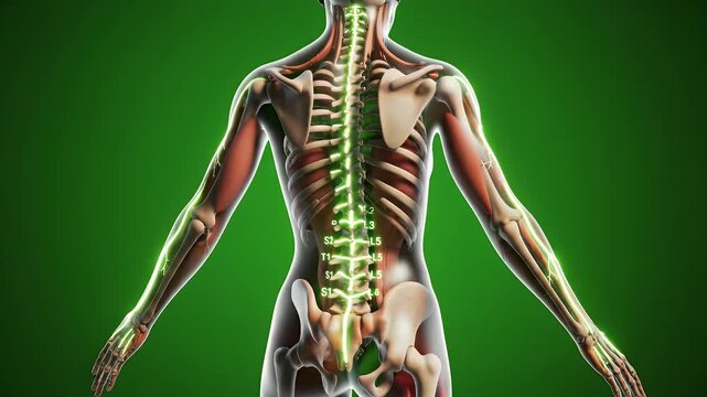 3D Visualization of Full Body Dermatome Map Highlighting Anatomical Structures with Vibrant Green Background