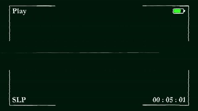Night Vision VHS Frame Overlay with Timecode and Battery Indicator, Static Glitch CRT Noise Texture Retro Surveillance Effect 4K