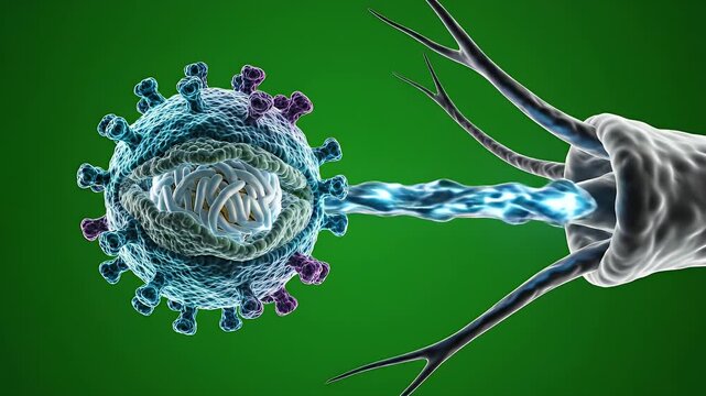 CGI Illustration of Herpes Simplex Virus Structure on Green Background