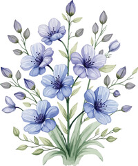 Fototapeta premium Blue Flower Bouquet with Buds and Green Foliage