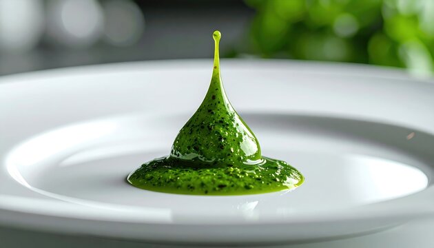 Elegant Green Sauce Plating on White Plate - Culinary Artistry.
