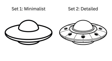 Two depictions of a classic flying saucer minimalist versus detailed © Anjumanara Rakhi
