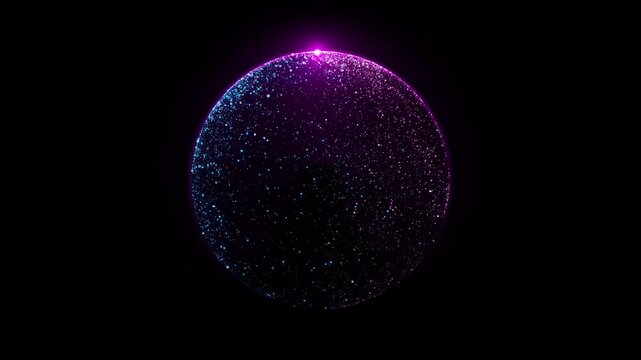 Blue neon futuristic technology 3d sphere waves and particles. flow. Abstract sphere light blue particles, lines, dots. Glowing energy orb ball. Big data, artificial intelligence, future technology.