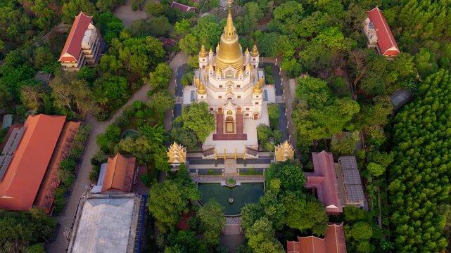 Drone view Buu Long pagoda in District 9, Thu Duc city - Ho Chi Minh city, South Vietnam