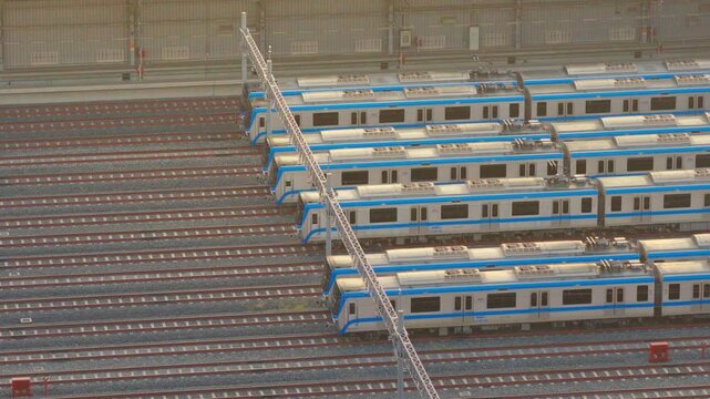 Drone view Metro train station in District 9, Thu Duc city - Ho Chi Minh city, South Vietnam