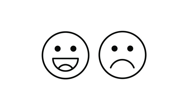 Simple line icons of a happy smiling face and a sad frowning face used to represent customer feedback and satisfaction levels.
