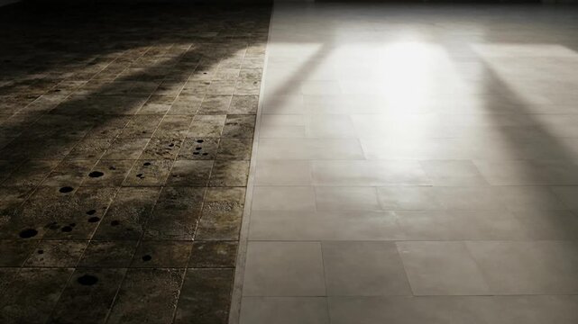 Light shining on a tiled floor.