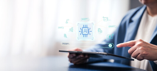 Naklejka premium Artificial intelligence prompt and generative skill creates vibe coding ,ai literacy ,analysis assistant of datum and chat bot technology