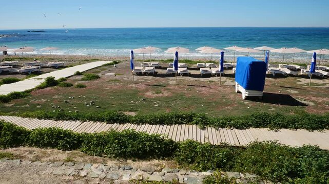 The beach of Tabarca island, Spain, on a quiet spring day. Slow motion x0.5.
