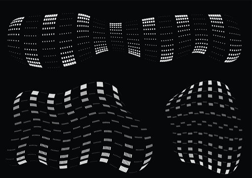Abstract Monochrome Optical Illusion Patterns With Distorted Geometric Grids