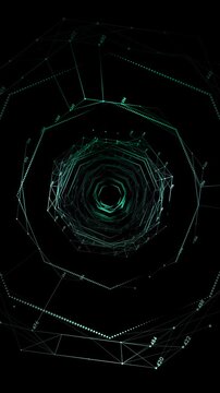 Advanced vertical 4K visualization of a digital data tunnel and neural network. Perfect for deep web exploration, artificial intelligence, and high-speed fiber optic concepts.