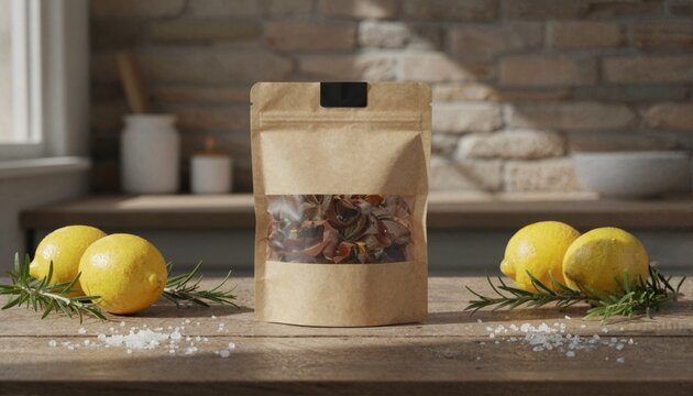 Organic dried dulse seaweed in rustic kitchen setting