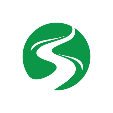 Dynamic Green Circle Emblem with Flowing White S Curve Representing Progress and Natural Pathways