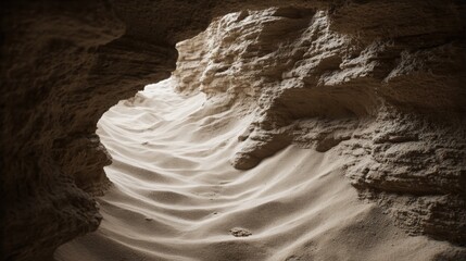Obraz premium Textured Sand Layers Within a Rock Formation Cave Showing Natural Geological Patterns