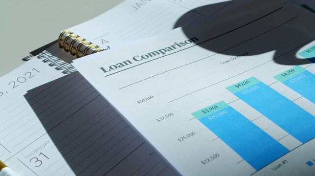 Loan comparison documents and a calender