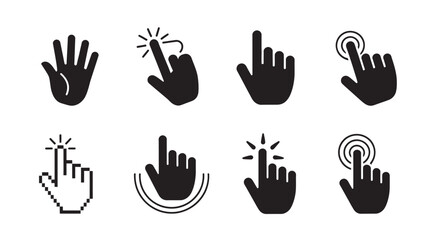 Fototapeta premium Collection of hand pointer and cursor icons for digital interaction, clicking, and selection actions.